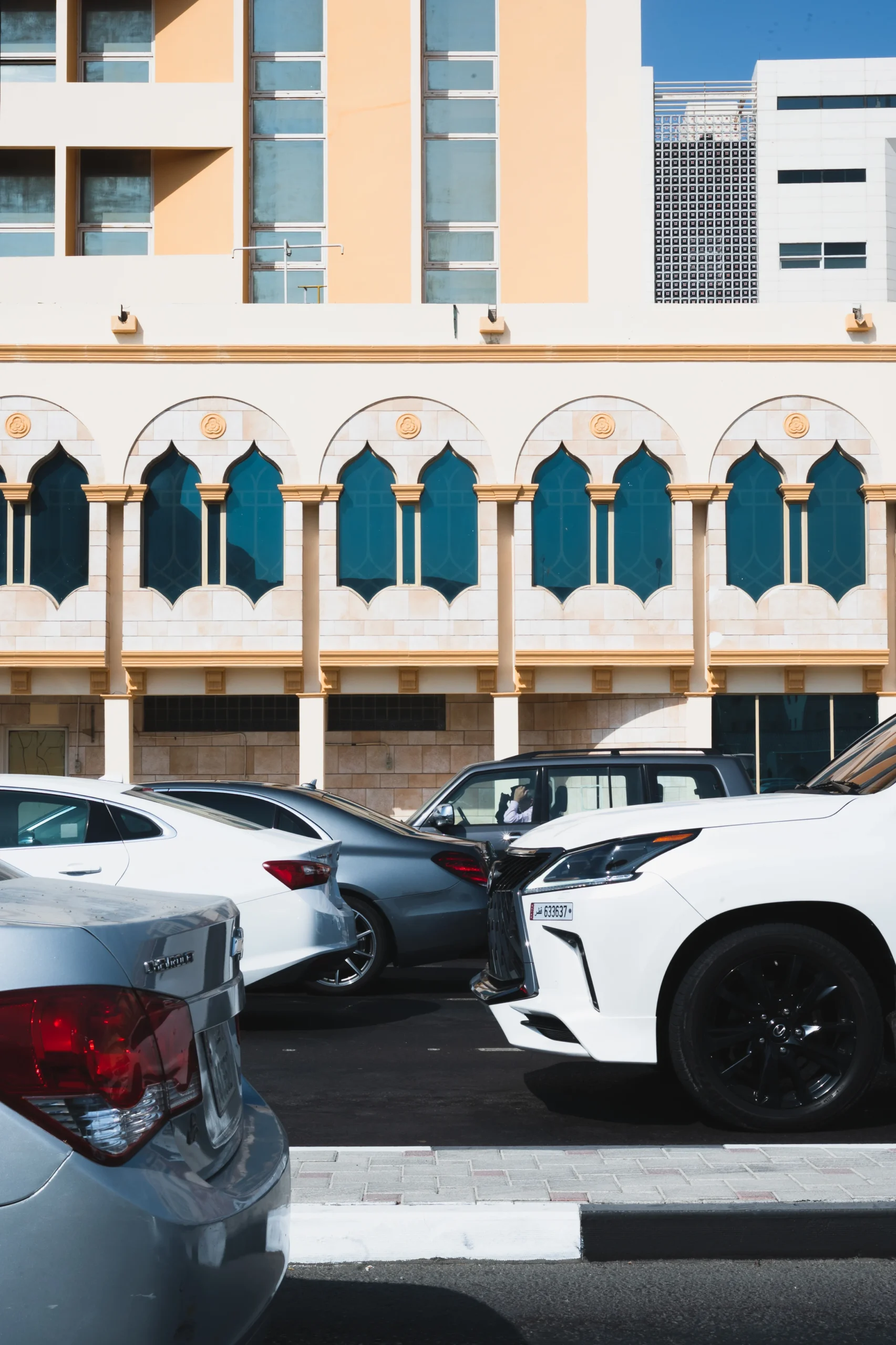 Traffic Jam, cars stuck in front of the building on a road
