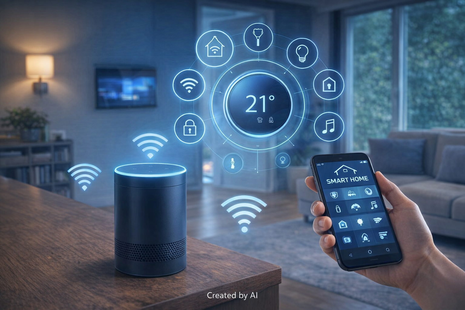 WIFI display and 21 degrees, modem showing WIFI symbol